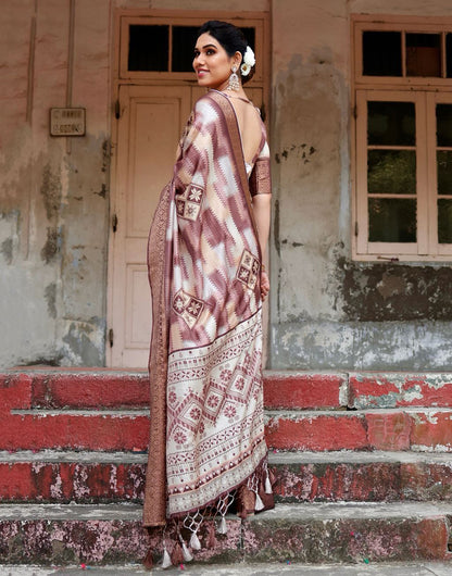 Brown Silk Saree With Digital Printed Work