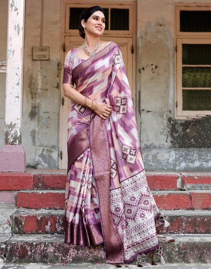 Magenta Pink Silk Saree With Digital Printed Work