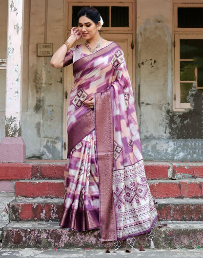 Magenta Pink Silk Saree With Digital Printed Work