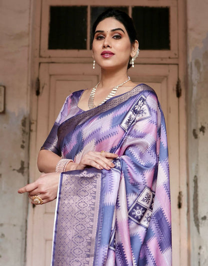 Heather Purple Silk Saree With Digital Printed Work