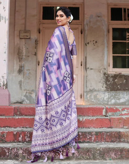 Heather Purple Silk Saree With Digital Printed Work