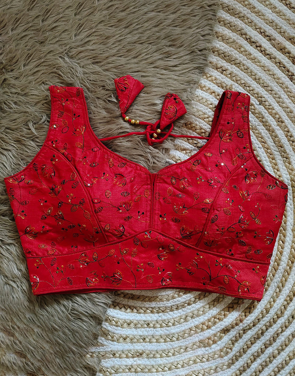 Red Silk With Embroidery & Sequence Work Blouse