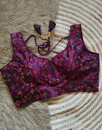 Purple Silk With Embroidery & Sequence Work Blouse