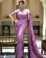 Lavender Banarasi Silk Saree With Zari Weaving Work