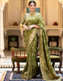 Olive Green Banarasi Silk Saree With Zari Weaving Work