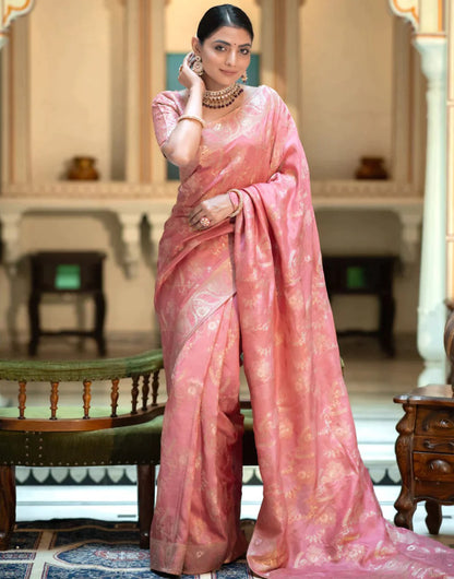 Orchid Pink Banarasi Silk Saree With Zari Weaving Work