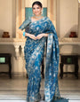 Sea Blue Banarasi Silk Saree With Zari Weaving Work
