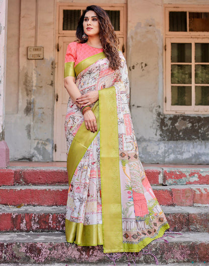 Multi Color Silk Saree With Printed & Weaving Border