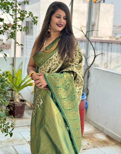 Green Kanjivaram Silk Saree With Zari Weaving Work