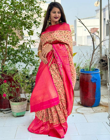 Bright Pink Kanjivaram Silk Saree With Zari Weaving Work