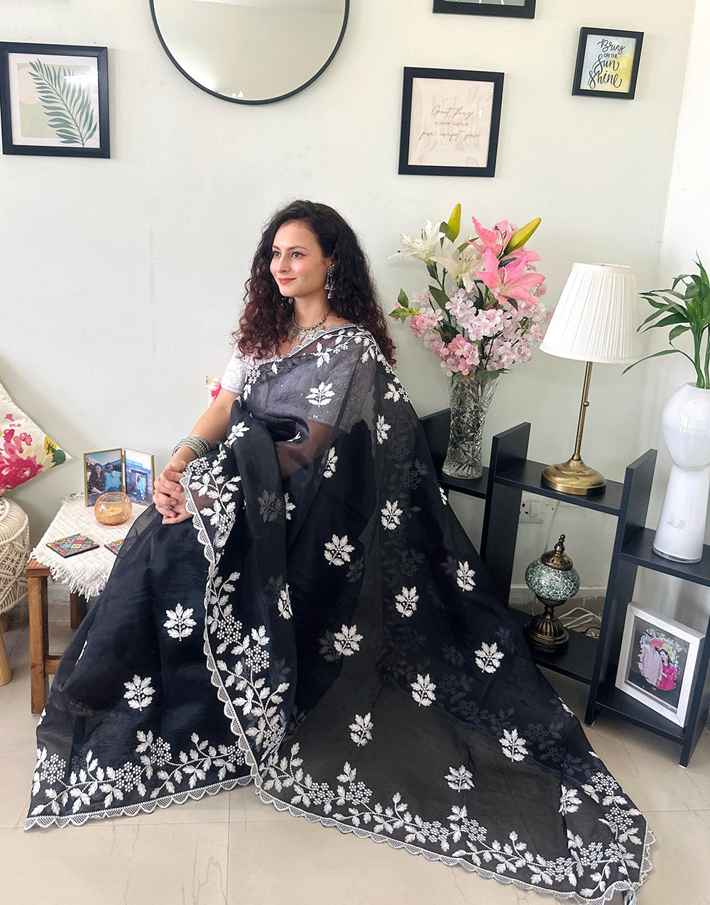 Black Pure Organza Saree With Embroidery Work