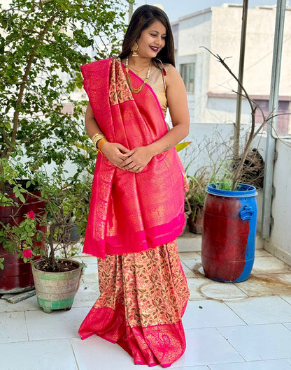 Bright Pink Kanjivaram Silk Saree With Zari Weaving Work