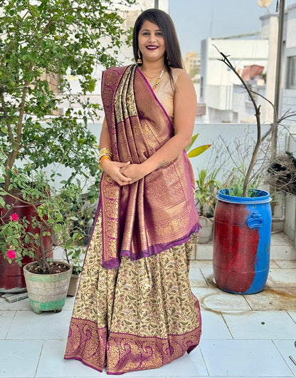 Wine Kanjivaram Silk Saree With Zari Weaving Work