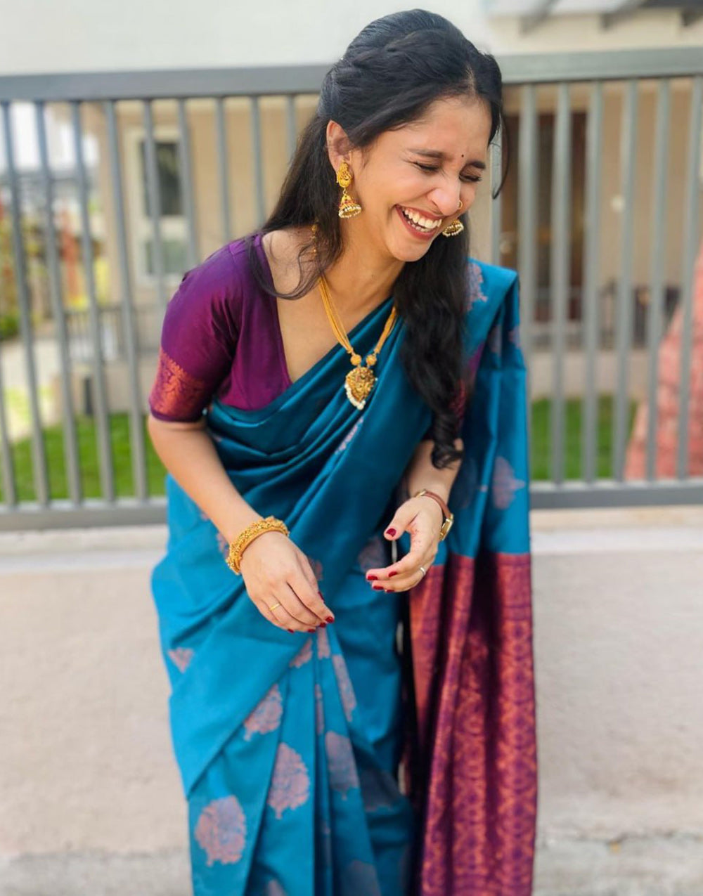 Cerulean Blue Silk Saree With Weaving Work