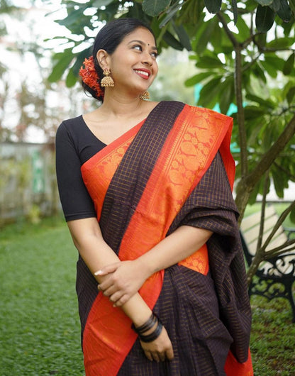 Black Soft Silk Saree With Weaving Work