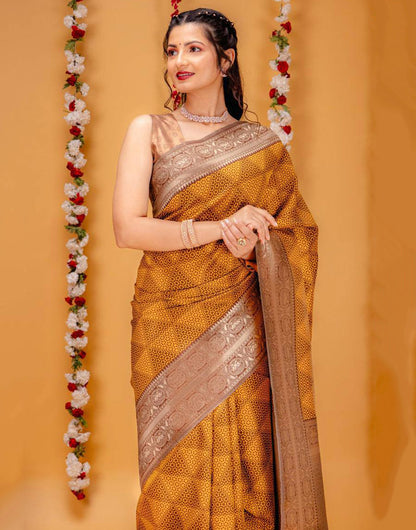 Brown Banarasi Silk Saree With Zari Weaving Work