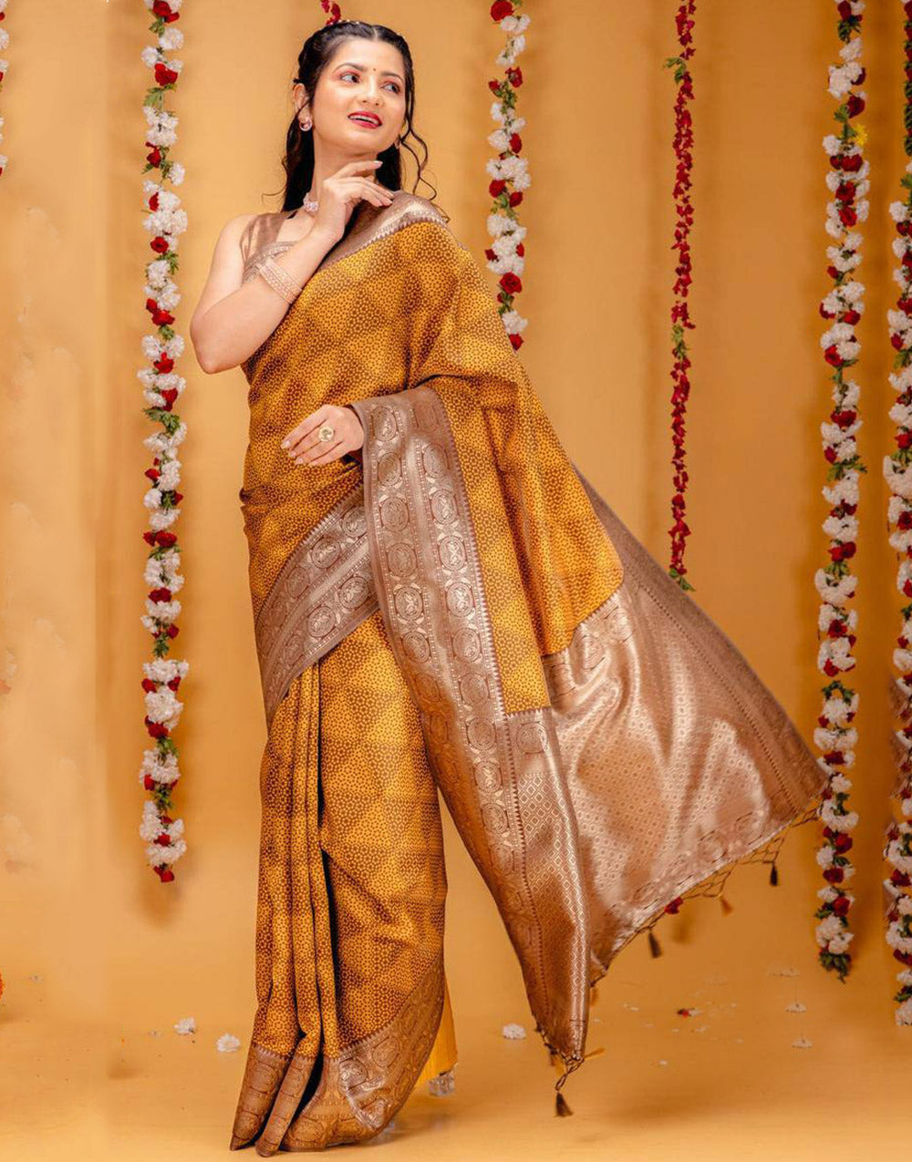 Brown Banarasi Silk Saree With Zari Weaving Work