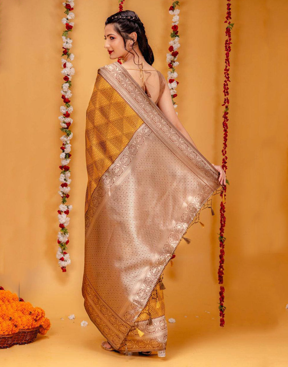 Brown Banarasi Silk Saree With Zari Weaving Work