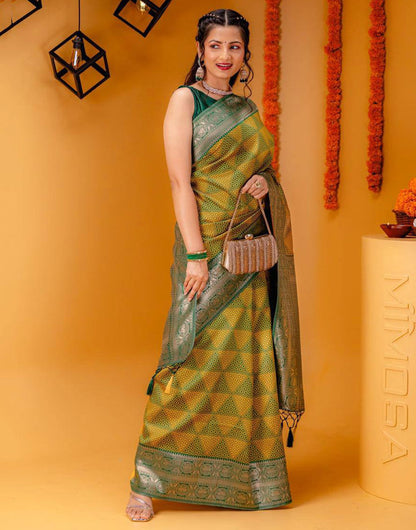 Dark Green Banarasi Silk Saree With Zari Weaving Work