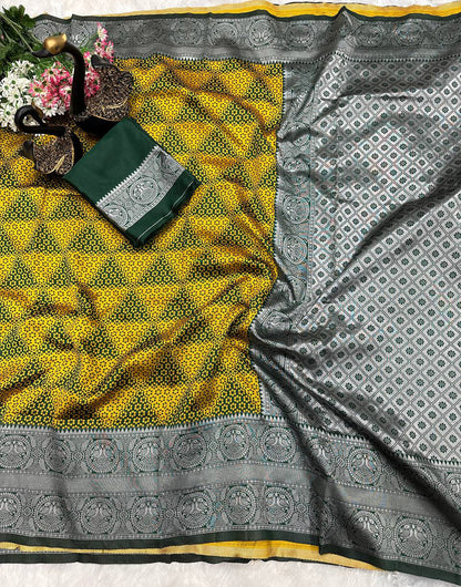 Dark Green Banarasi Silk Saree With Zari Weaving Work