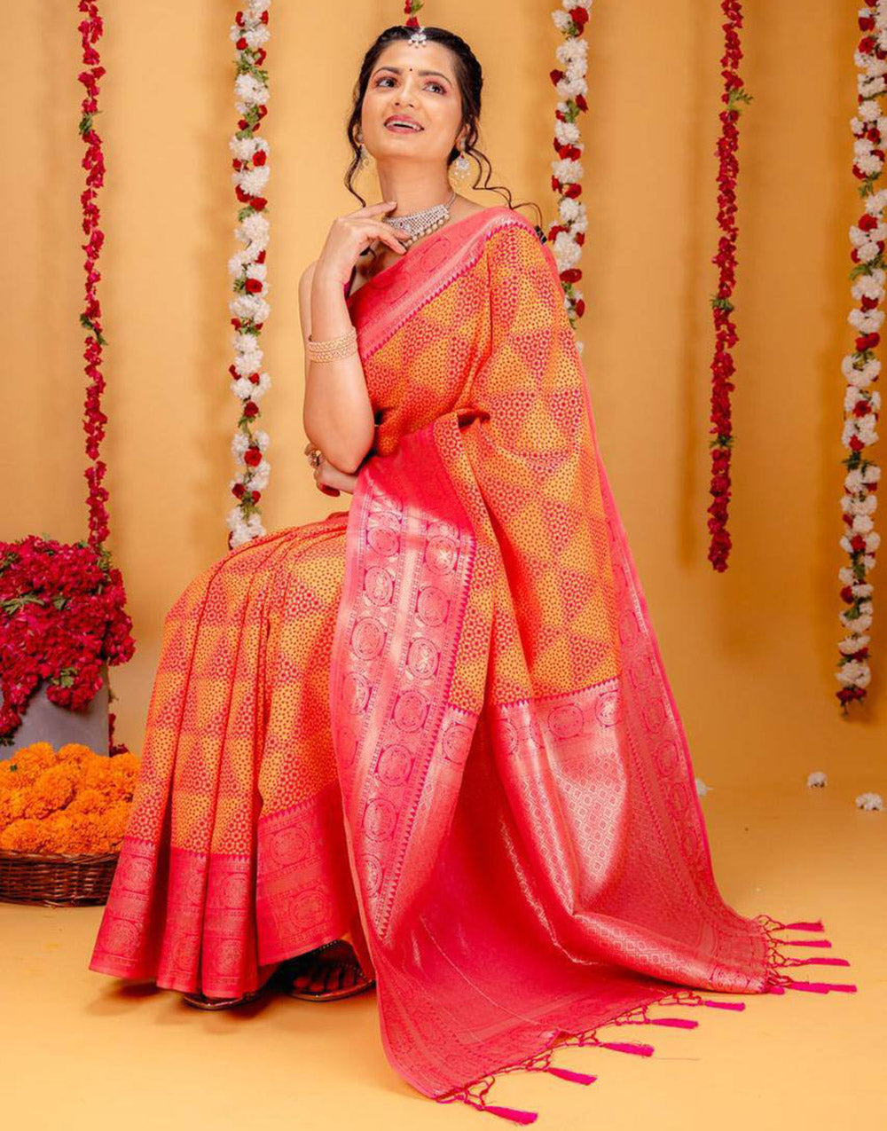 Rani Pink Banarasi Silk Saree With Zari Weaving Work