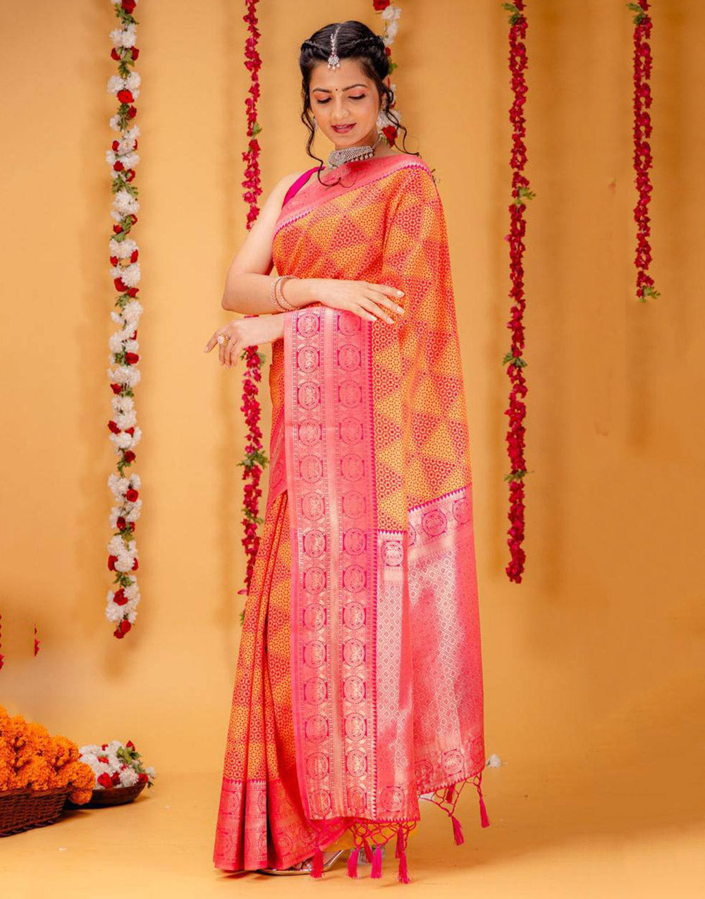 Rani Pink Banarasi Silk Saree With Zari Weaving Work