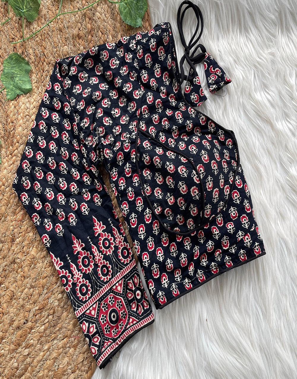 Black Ajrakh Cotton Printed Work Blouse