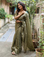 Seaweed Green Soft Tissue Silk Saree With Handwork Border