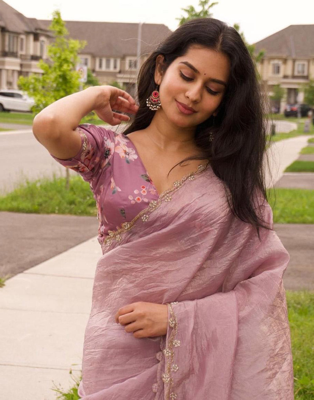 Flamingo Pink Soft Tissue Silk Saree With Handwork Border