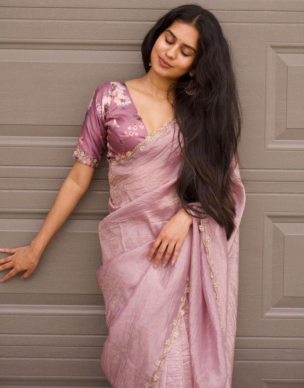 Flamingo Pink Soft Tissue Silk Saree With Handwork Border