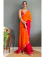 Red & Orange Georgette Two Shaded Saree With Lace Border