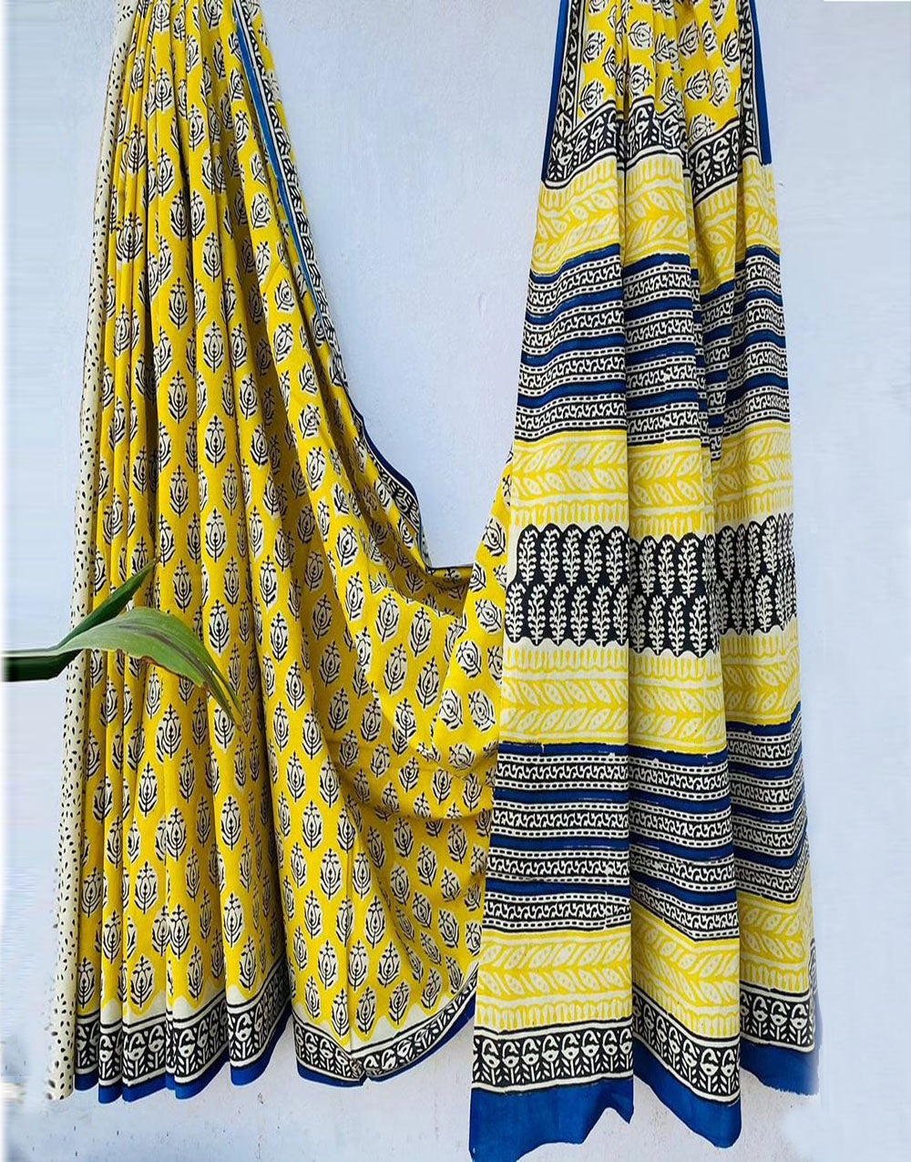 Yellow Cotton Block Printed Ready To Wear Saree