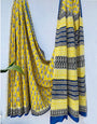 Yellow Cotton Block Printed Ready To Wear Saree