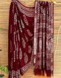 Maroon Cotton Block Printed Ready To Wear Saree