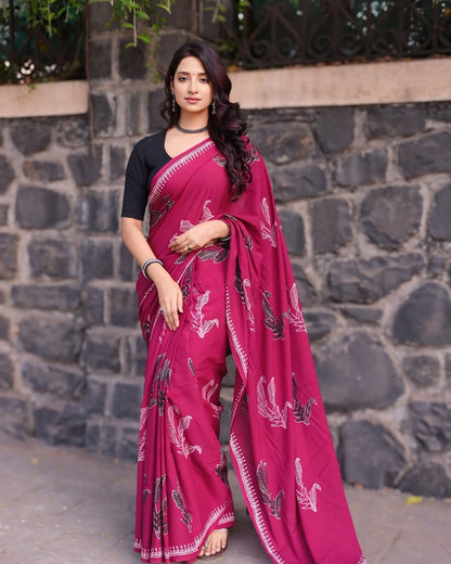 Pink Colour Mul Cotton Ready To Wear Saree With Pocket