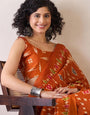 Orange Colour Mul Cotton Ready To Wear Saree With Pocket