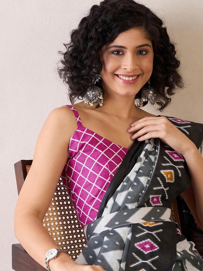 Black Colour Mul Cotton Ready To Wear Saree With Pocket