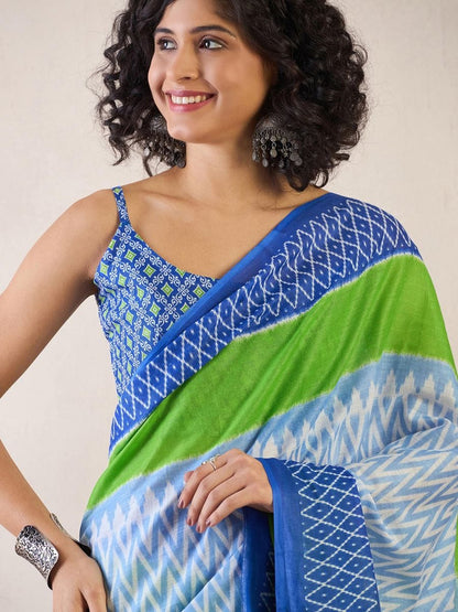 Sky Colour Mul Cotton Ready To Wear Saree With Pocket