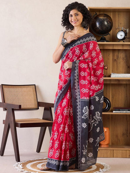 Pink Colour Mul Cotton Ready To Wear Saree With Pocket