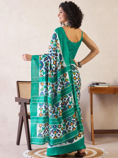 Light Green Colour Mul Cotton Ready To Wear Saree With Pocket