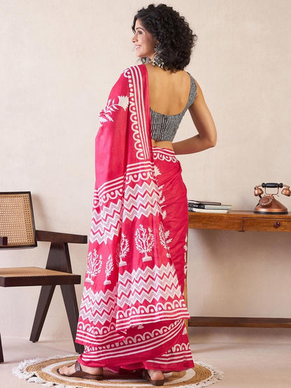 Pink Colour Mul Cotton Ready To Wear Saree With Pocket