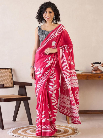 Pink Colour Mul Cotton Ready To Wear Saree With Pocket