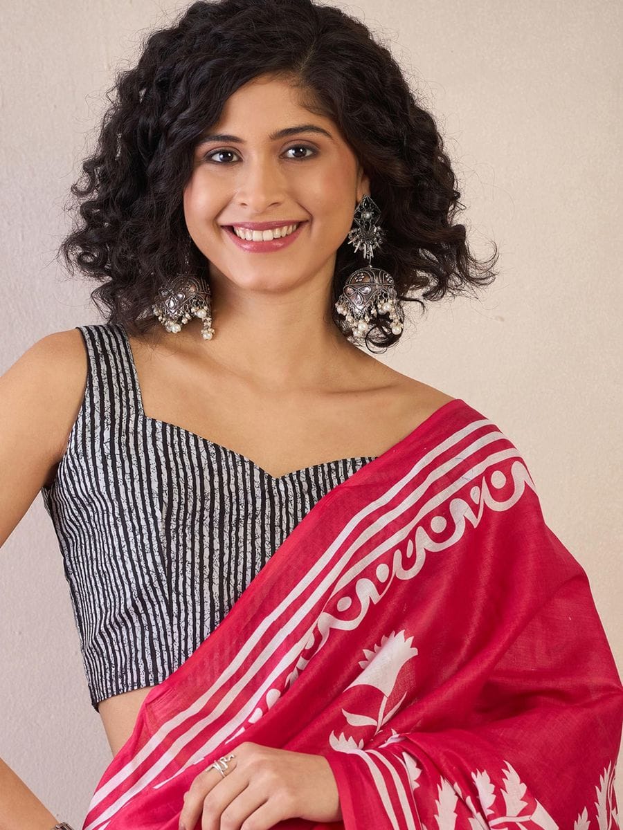 Pink Colour Mul Cotton Ready To Wear Saree With Pocket