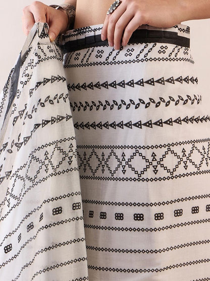 White Colour Mul Cotton Ready To Wear Saree With Pocket