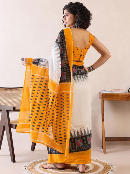 White Colour Mul Cotton Ready To Wear Saree With Pocket