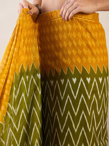Yellow Colour Mul Cotton Ready To Wear Saree With Pocket