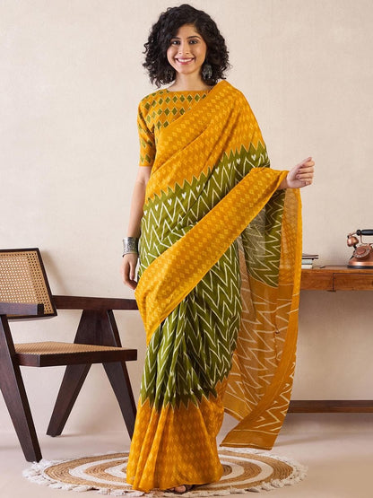 Yellow Colour Mul Cotton Ready To Wear Saree With Pocket