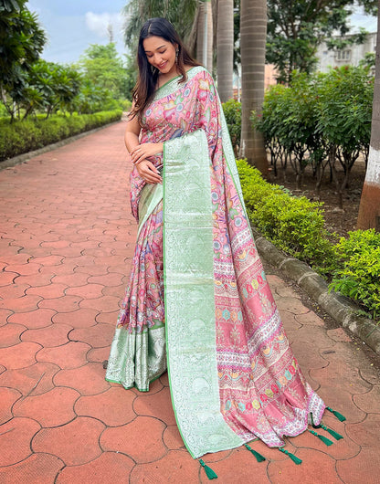 Light Pink Tussar Silk Saree With Flower Print