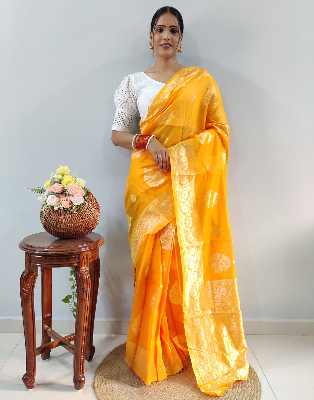 Yellow Silk Ready To Wear Saree