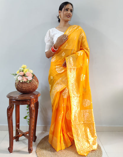 Yellow Silk Ready To Wear Saree